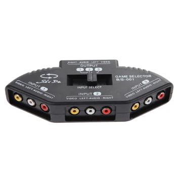 

3 Input 1 Output Audio Video AV RCA Switch Box For TV AV Devices Black Switch Selector Box Splitter with 3 RCA Cable
