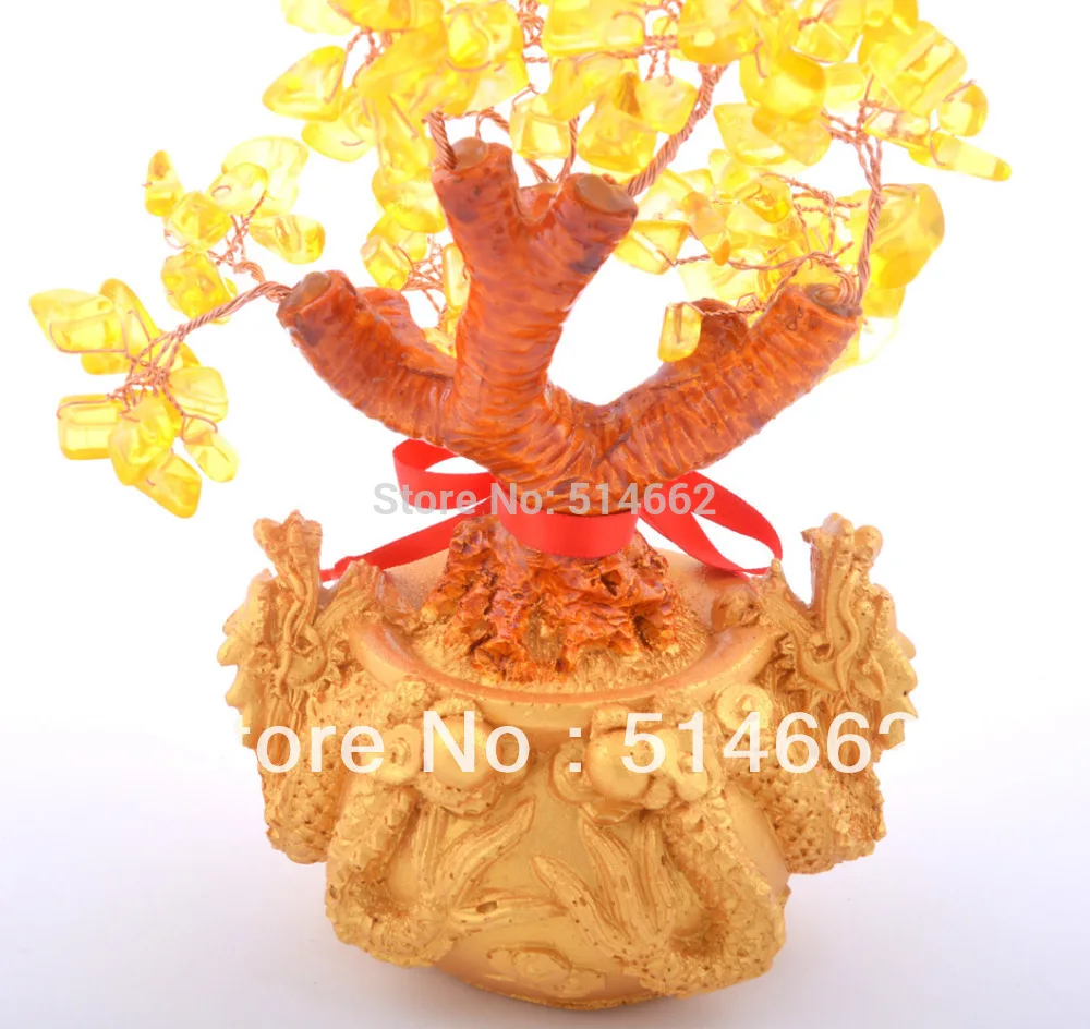 Feng Shui Citrine Lucky Tree Yellow Crytal in Chinese Dragon money tree 
