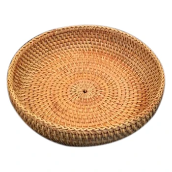 

Handmade Autumn Rattan Weaving Round Storage Basket Fruit Dish Rattan Bread Basket for Kitchen Food Picnic Bread Sundry Mini C