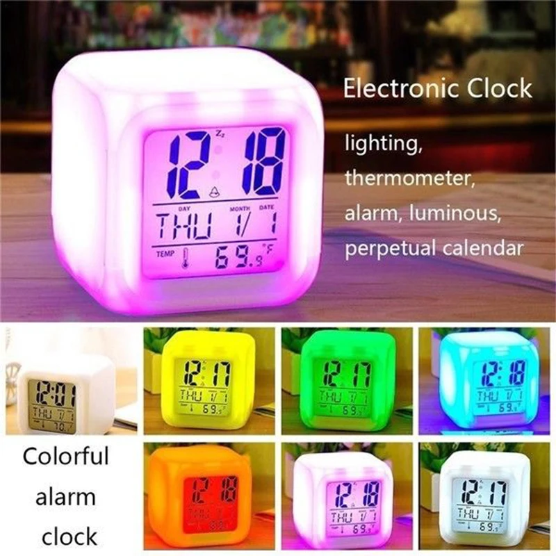 

Multi-Funtional Home Bedroom Kids LED 7 color Change Digital Glowing Alarm Clock