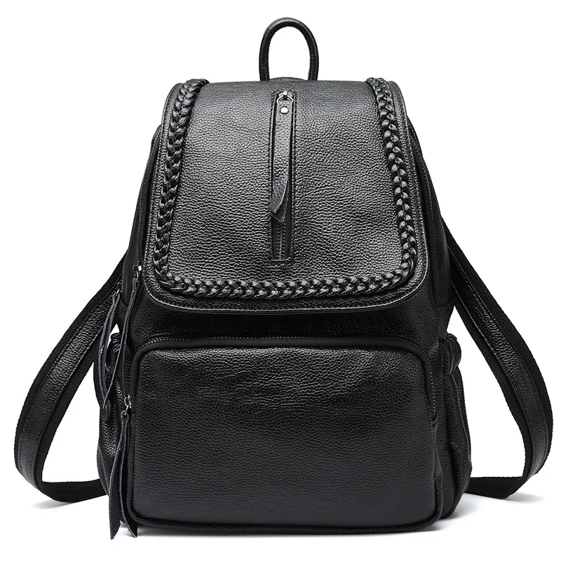 High Quality Calf Leather Backpack Genuine Leather Backpacks Women Mochila Feminina Zipper Solid