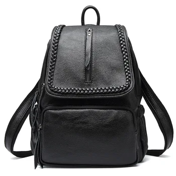 

High Quality Calf Leather Backpack Genuine Leather Backpacks Women Mochila Feminina Zipper Solid Purse Backpack Bookbags