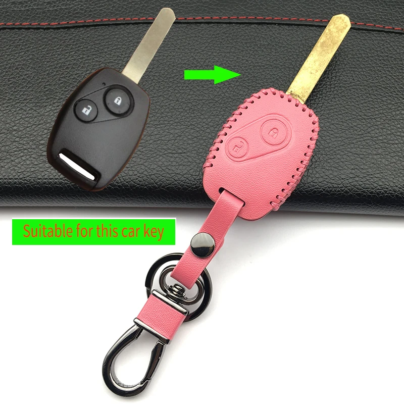 

Hot sale high quality leather car key case 100% Genuine Leather key chain ring cover case holder for Honda CR-V Civic,2 Buttons