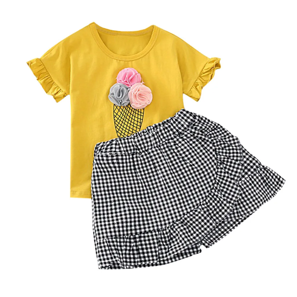 

SZYADEOU Infant Toddler Kids Child Baby Sets For Girls Summer 2019 Flower Plaid Piece Baby Suit Clothing Clothes Outfits ajax L4