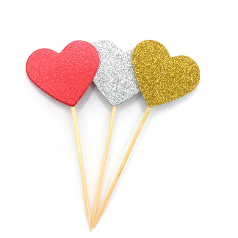 20 шт Разноцветные золотые капкейк сердечко топперы для детского душа бумажные топперы для торта украшения на день рождения, свадьбу