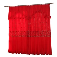 Double Layer Custom Made cortinas Luxury Red Lace Curtain Living Room Joyous Wedding Tulle Curtain Rideaux Wedding Decoration