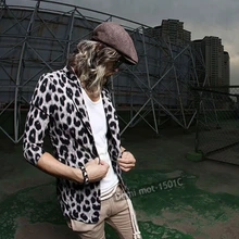 Корейский мужской брендовый костюм Индивидуальный сексуальный Леопардовый короткий тонкий маленький костюм кардиган пальто tide формальное платье