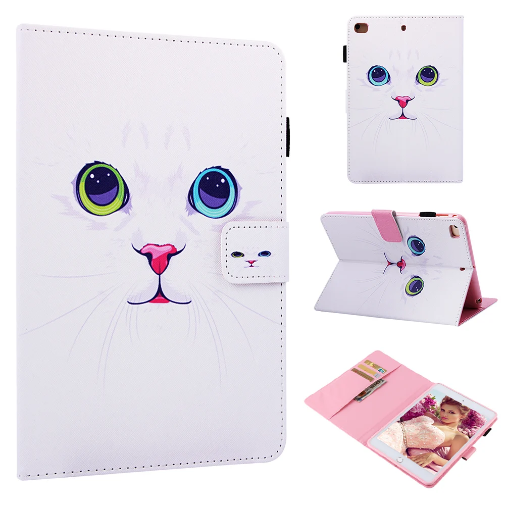 Fundas чехол для Apple Ipad Mini 1 2 3 4 5 Модный 3D принт белый Кот искусственная кожа флип