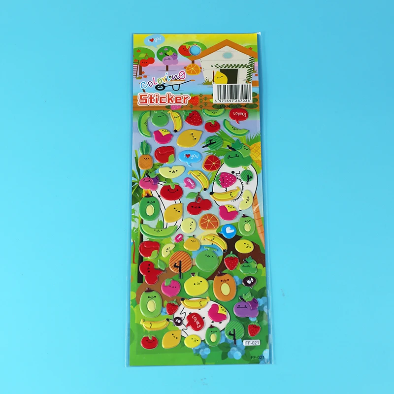 4 Sheets Real Fruits Fruitage Greens Pear Banana Grapes Scrapbooking Bubble Stickers Emoji Reward Kids Toys Factory Direct Sales