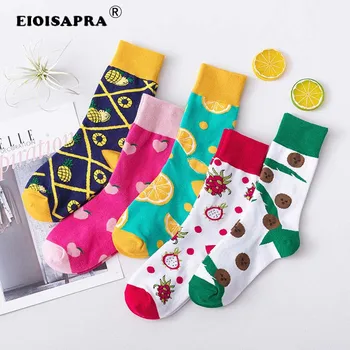 

[EIOISAPRA]Candy Color Casual Cartoon Fruit Sock Women Fashion Jacquard Colorful Pineapple Lemon Pitaya Heart Peach Cute Socks