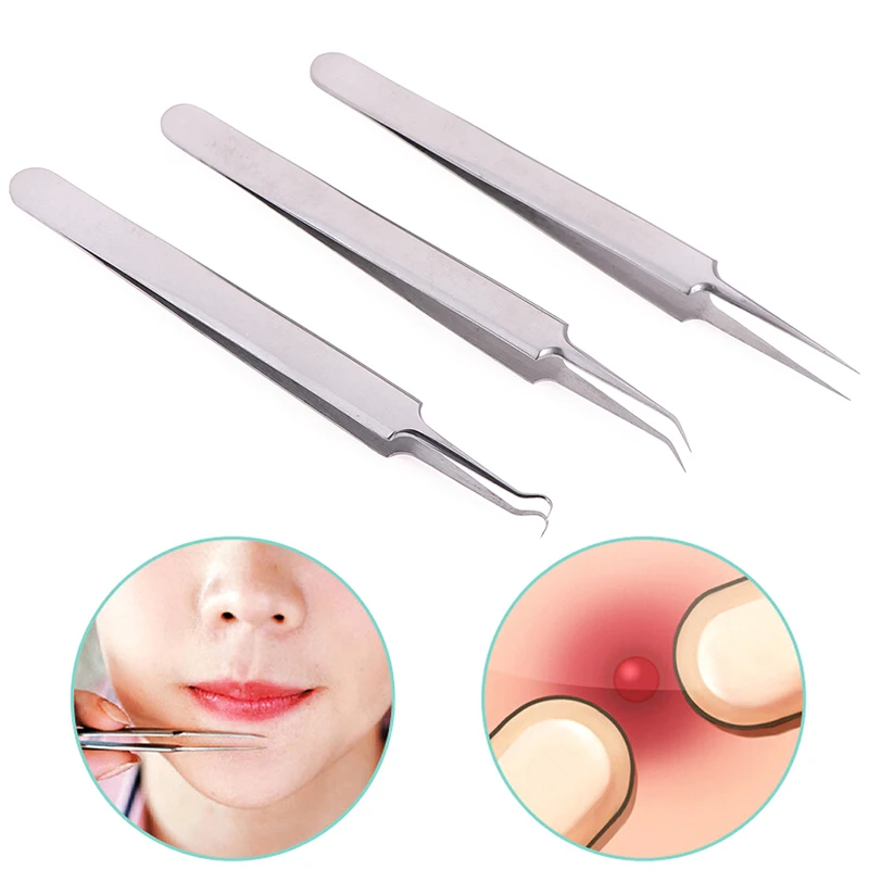3Pcs/set Precision Tweezers Stainless Steel Curved Fine Tip Tweezers Pliers