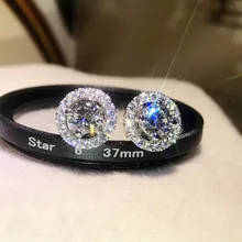 Сверкающие серьги AAAAA Cz Настоящее серебро 925 пробы свадебные серьги-гвоздики для женщин Свадебные вечерние ювелирные изделия