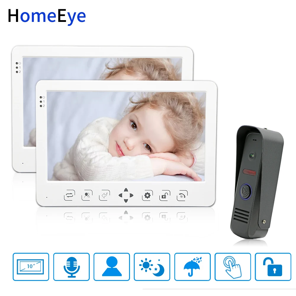HomeEye 10 inch Video Door Phone Video Intercom Doorbell Voice Message Rainproof Video Record Unlock Door 1-2 Home Access System HomeEye 10 inch Video Door Phone Video Intercom Doorbell Voice Message Rainproof Video Record Unlock Door 1-2 Home Access System