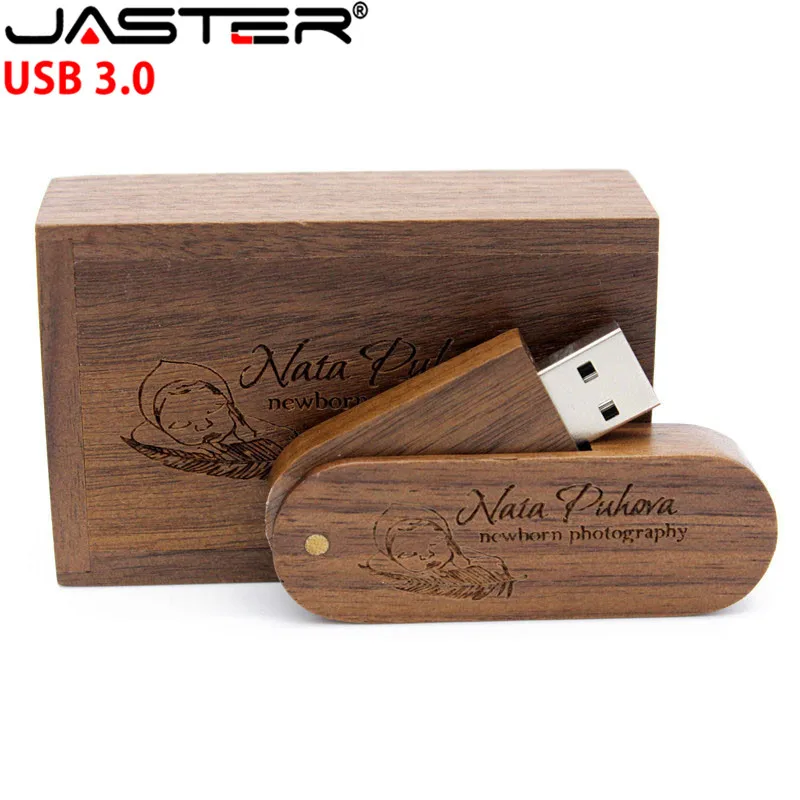 JASTER USB 3,0 с логотипом на заказ вращающийся деревянный usb+ коробка USB флэш-накопитель 8 Гб 16 г 32 Гб карта памяти фотография свадебный подарок