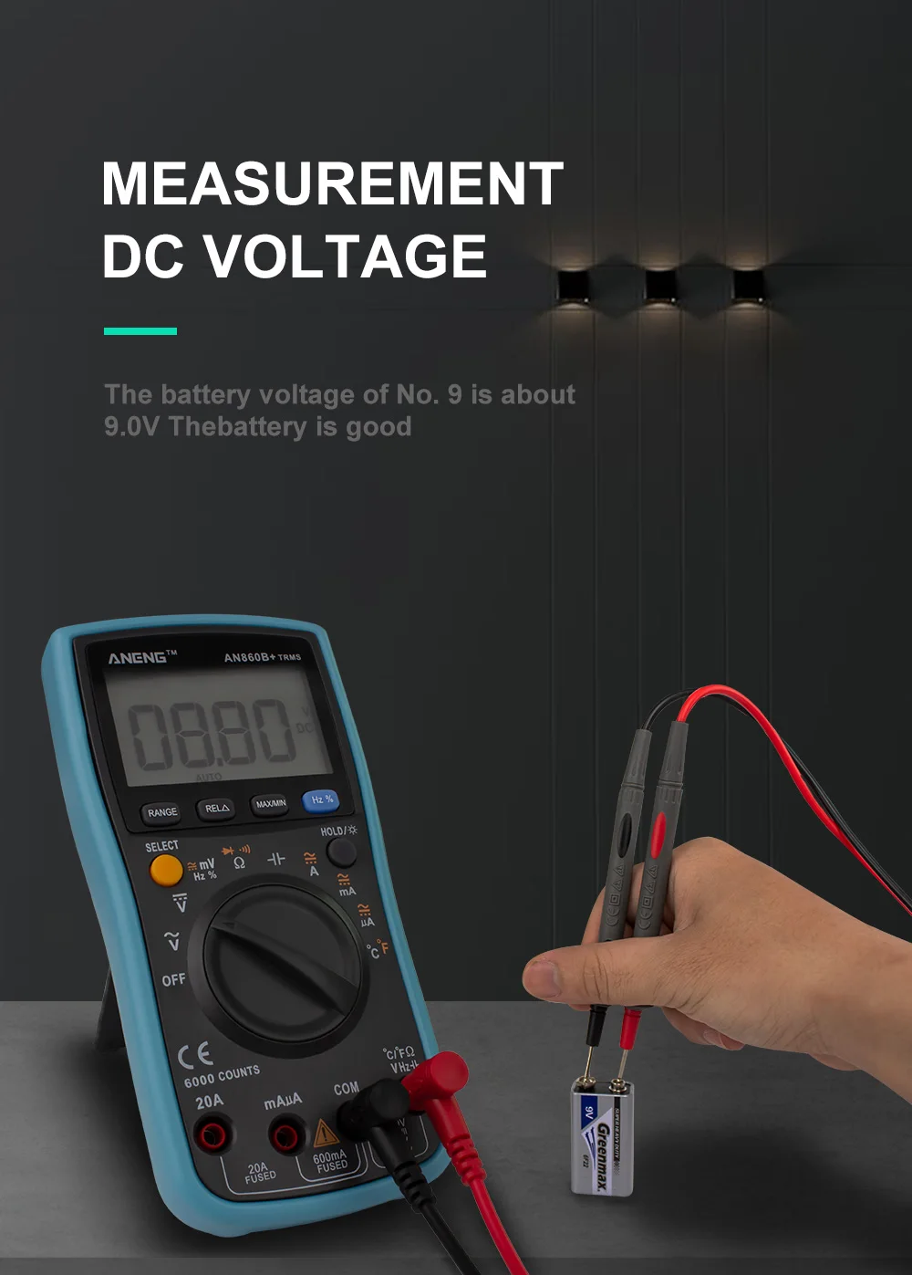 AN860B+ зонд ЖК 6000 отсчетов цифровой мультиметр AC/DC Ток Сопротивление напряжения частота температура тестер Multimetro