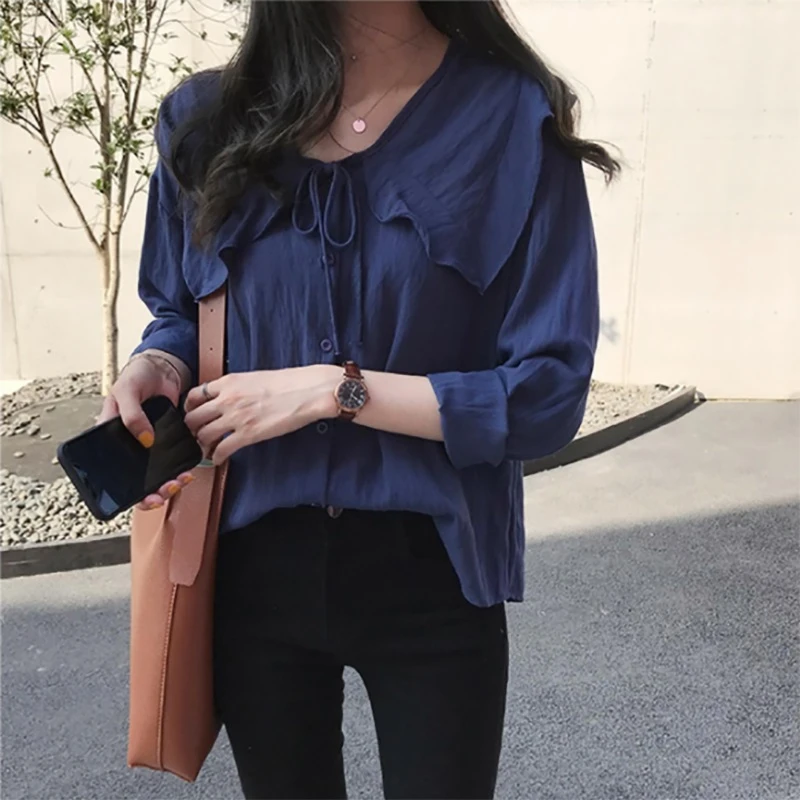 

Blouses woman Summer Casual V-neck Long Sleeve Shirt Elegant Sweet Fashion Ruffled Blouse Women Tops blusas mujer de moda 2019