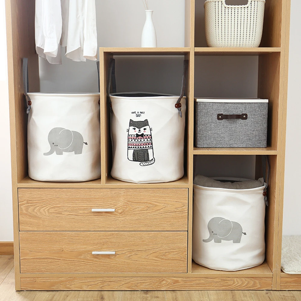 Cartoon Fabric Laundry Basket Bag Large Folding Dirty Clothes Sundries Toy Storage Baskets Box Home Decoration Woven Basket