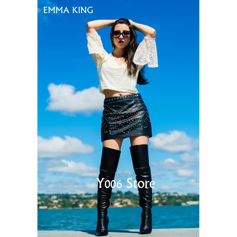 

Luxury Black Over the Knee PU Boots Women Pointed Toe High Heel Boots Zip Thigh High Botas Mujer Party Shoes Woman Heels Ladies