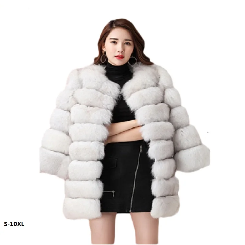 Long mink fur coat sale 2018 new fashion women winter fur imitation fox fur high quality coat artificial fur coat woman S-10XL white artificial fur duster coat