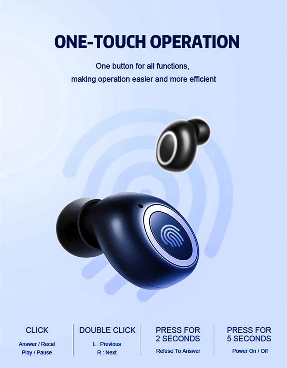 VOULAO Wireless Headphone Bluetooth V5.0 Earphones TWS In-Ear Handsfree Headset Sport Earbuds For IOS Android With Charging Case