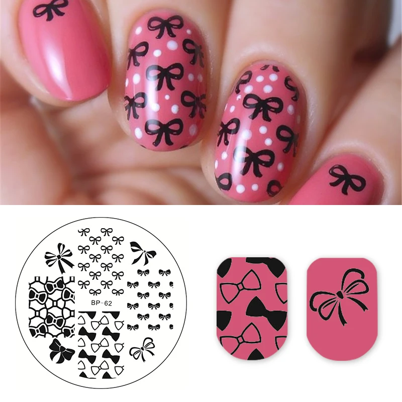 

BORN PRETTY Mini Bowknot Nail Stamping Plate Stainless Steel Manicuring Printing Image Round Stamp Plate Stencil Nail Tool BP62