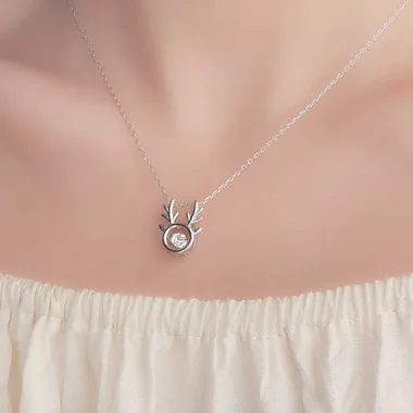 dancing heart cz antler necklace women 100% 925 Sterling silver nacklace Jewellery Clavicle chain pendant Christmas gift