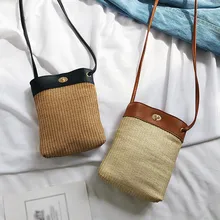 Женские летние ротанг плетение сумки модные лоскут Сумка через плечо мобильный телефон плетеные пляжные сумки Bolsa Feminina#5