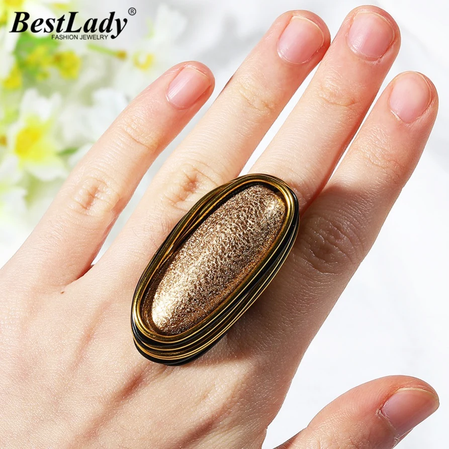 

Best lady Fashion Boho Handmade Gold Color Rings For Women Promise Wedding Rings Maxi Charm Rings Engagement Gifts Jewelry