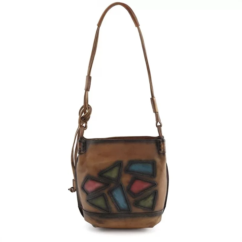 

Vintage Geometric Designer Girls Small Cross Bag Genuine Cow Leather Women's Messenger Bag Ladies Patchwork Single Shoulder Bag