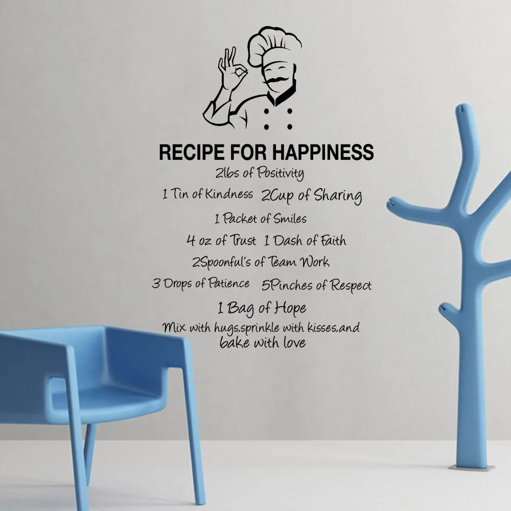 Large Recipe For Happiness Quote Wall Decal Kitchen Dinning Room Inspirational Love Hope Quote Wall Sticker Cook Cuisine Vinyl  (2)