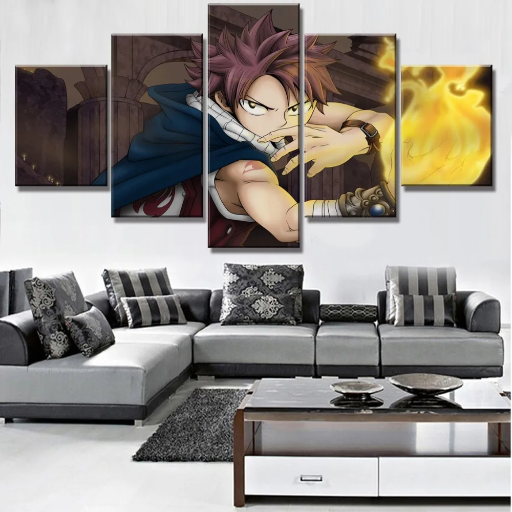 Waliicorners Framed 5 Piece Canvas Art Natsu Fairy Tail Anime Modern Decorative Paintings on Canvas Wall Art for Home Decorations Wall Decor 9