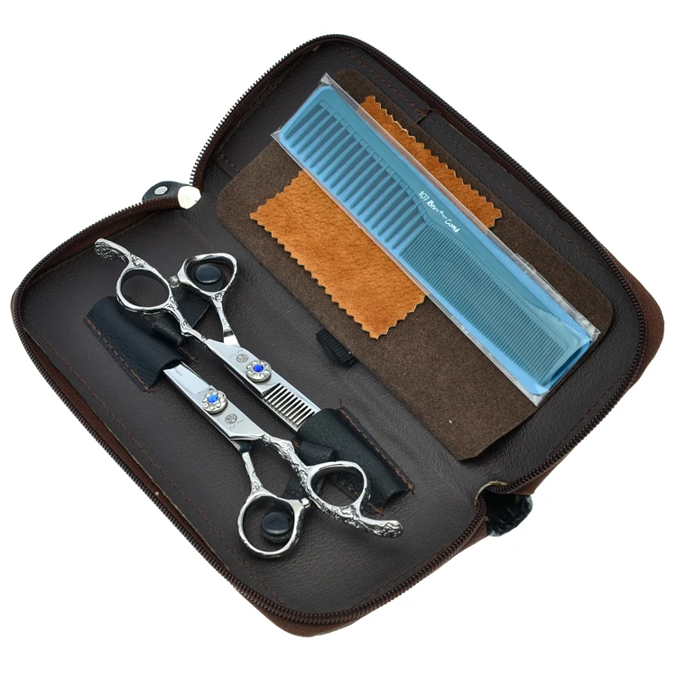 

6.0" Purple Dragon Hair Cutting Scissors Thinning Shears Kit Plum Flower Handle 9CR Hair Scissors Hairdressing Suppliers LZS0299