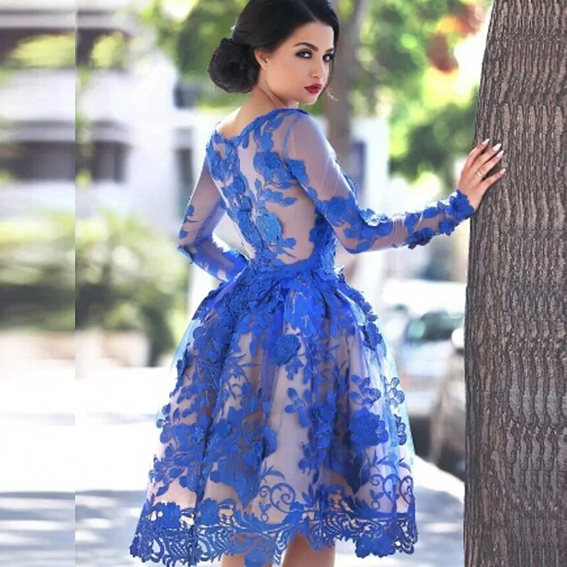 blue cocktail dress with sleeves