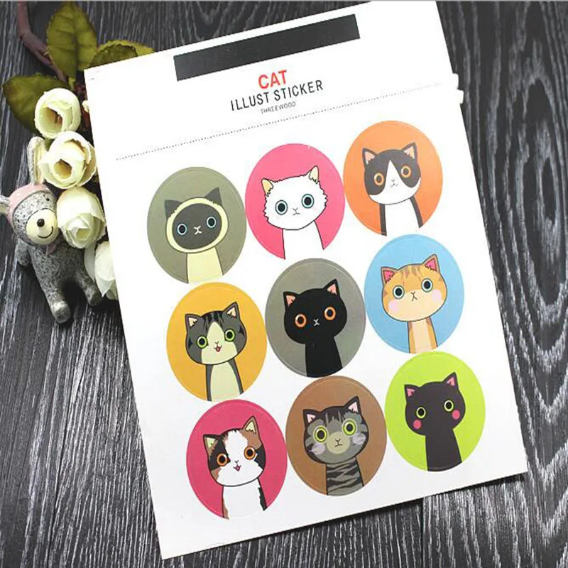 

2 Sheets/ pack Kawaii Cat Waterproof Adhesive Stickers Decorative Album Diary Stick Label Paper Hand Account Decor