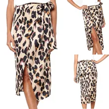 Женская юбка с леопардовым принтом, имперская плиссированная юбка средней длины, высокая талия, женские летние модные сексуальные пляжные юбки на шнуровке 5,28