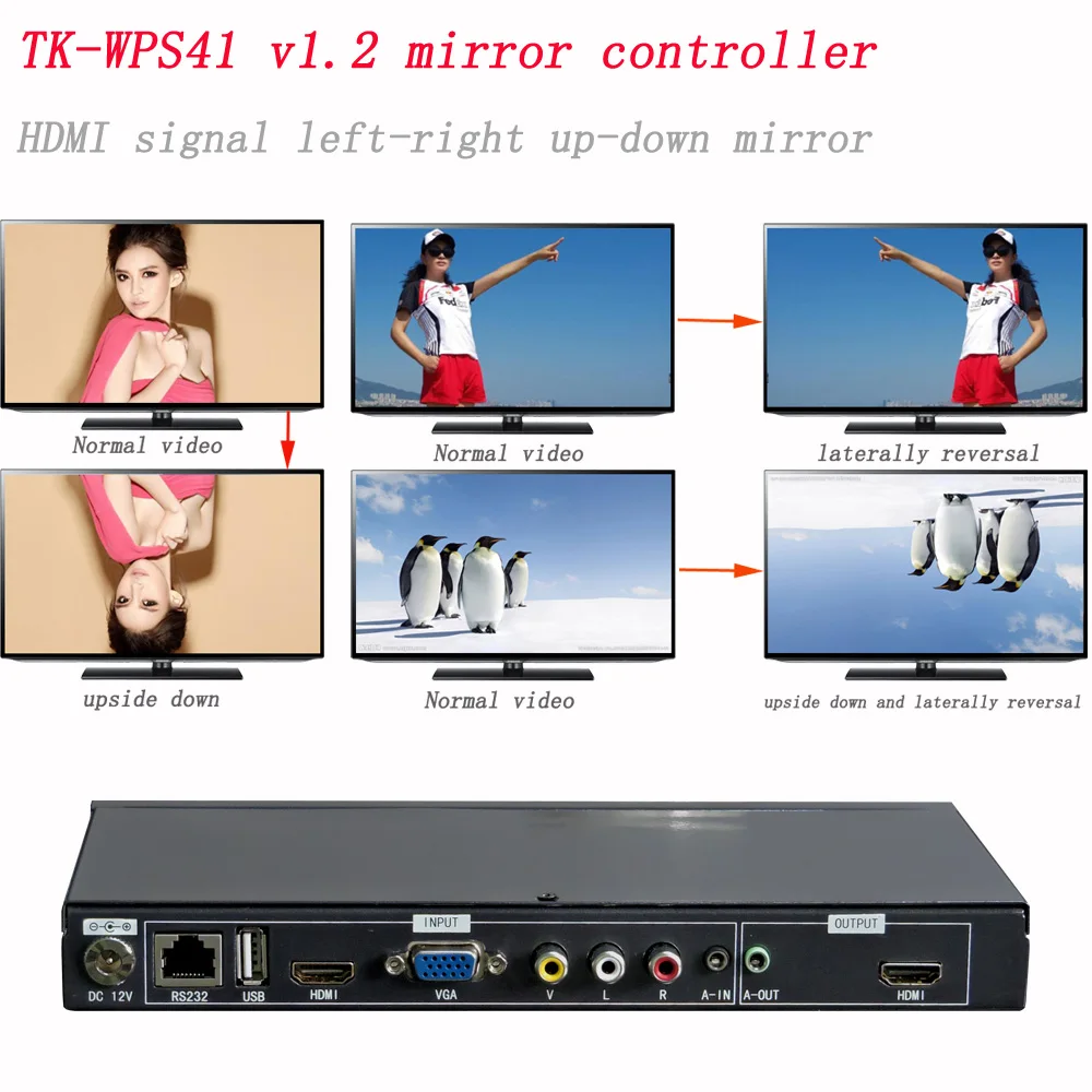 

HDMI signal upside down and laterally reversal,video rotate 180 degree,image left-right or up-down mirror controller HDMI VGA in