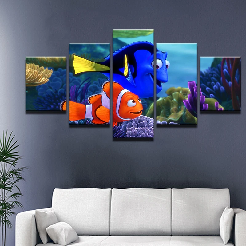 5 Panel Underwater World Finding Nemo Home Wall Decor Painting Canvas ...