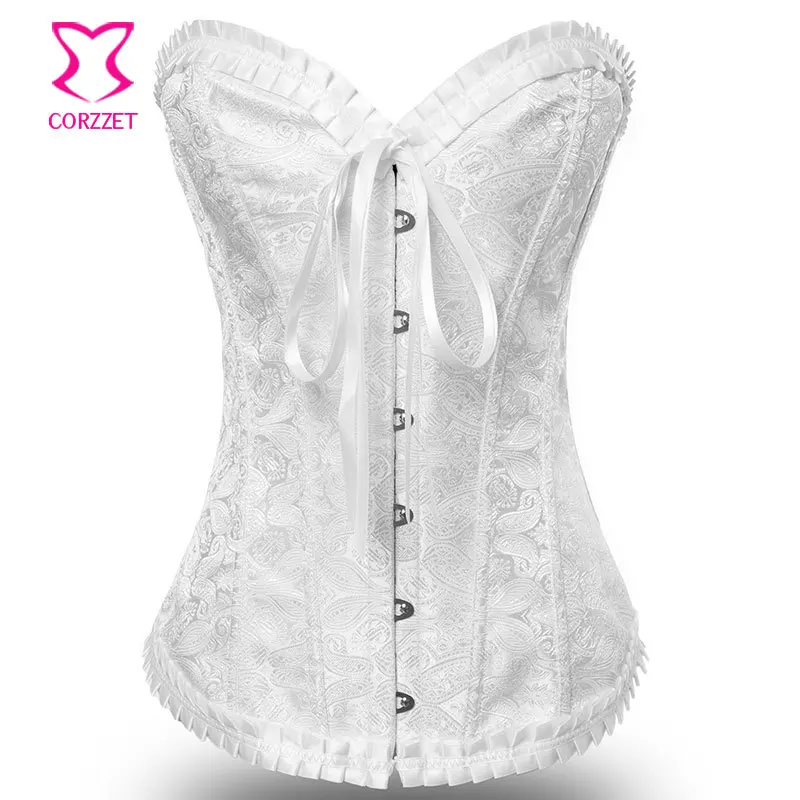 

White Bustier Top Wedding Corset Sexy Gothic Lingerie Bridal Corsets and Bustiers Brocade Corsetto Overbust Korsett For Women