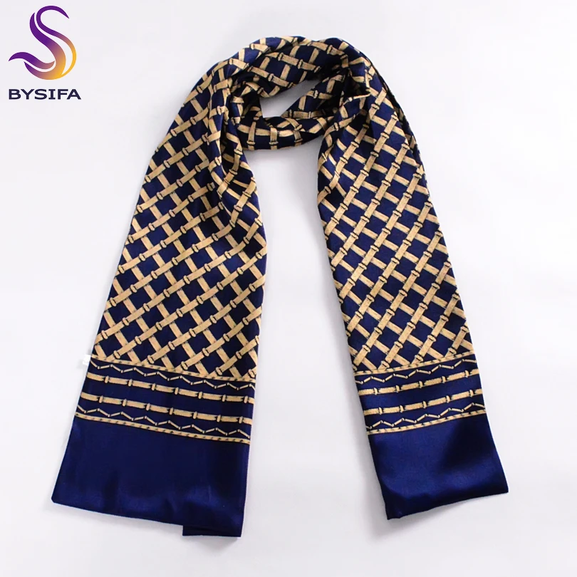 Knitted Scarf Cashmere Scarf Tactical Scarf Neck Wrap Fleece Scarf Polar Fleece Scarf Navy Blue Gold Plaid Men Silk Scarves Fashion Accessories Autumn Winter Male Pure Silk Long Scarves Cravat 160*26cm
