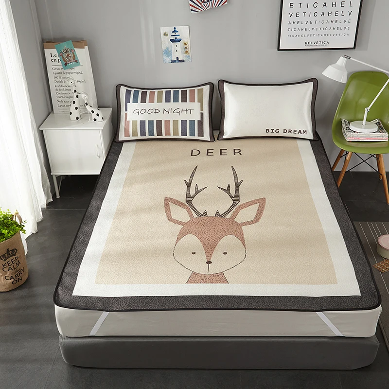 

Svetanya Soft Sleeping Mat Kit Mattress Topper Pad Cartoon Print Sheet and Pillowcase Set Twin Full Queen King Size