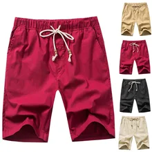 Новые мужские шорты для фитнеса бодибилдинга мужские летние льняные хлопковые однотонные пляжные повседневные шорты с эластичной талией Классические шорты в стиле ретро