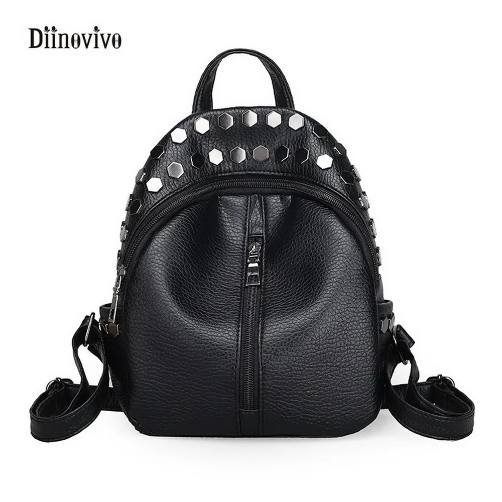 

DIINOVIVO Fashion Rivet Backpack Women Punk Preppy Style Small School Bags Designer Travel Bag Mochila Zipper Back Pack WHDV0211