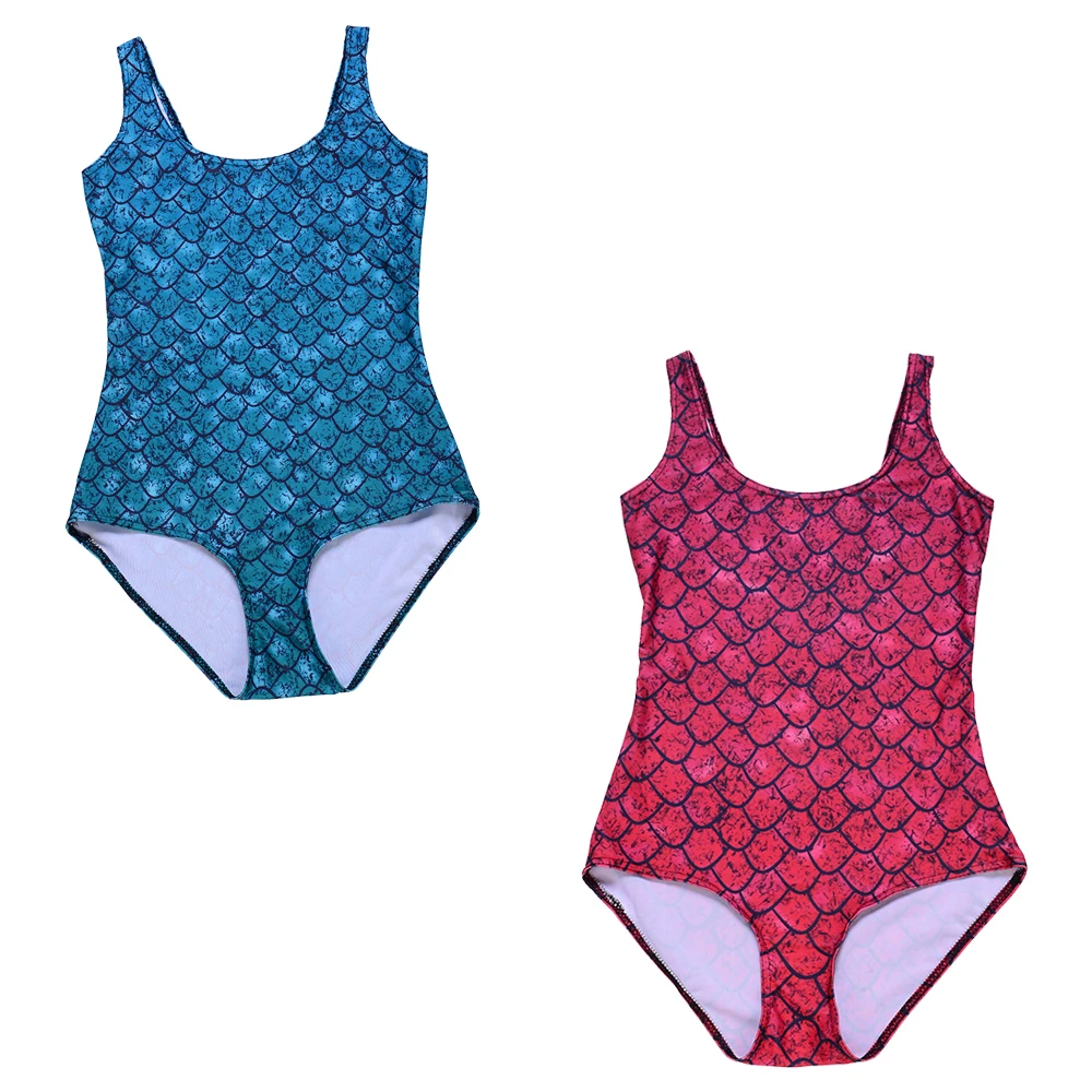 Sexy Red Mermaid Monokinis Beachwear Green Fish Scale Cosplay Bathing