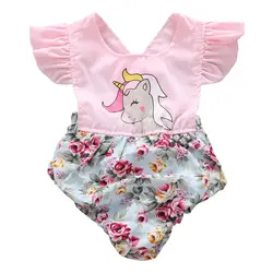 Комбинезон в горошек с цветочным рисунком для маленьких девочек Комбинезон лоскутный с оборками летняя хлопковая одежда розовый, для