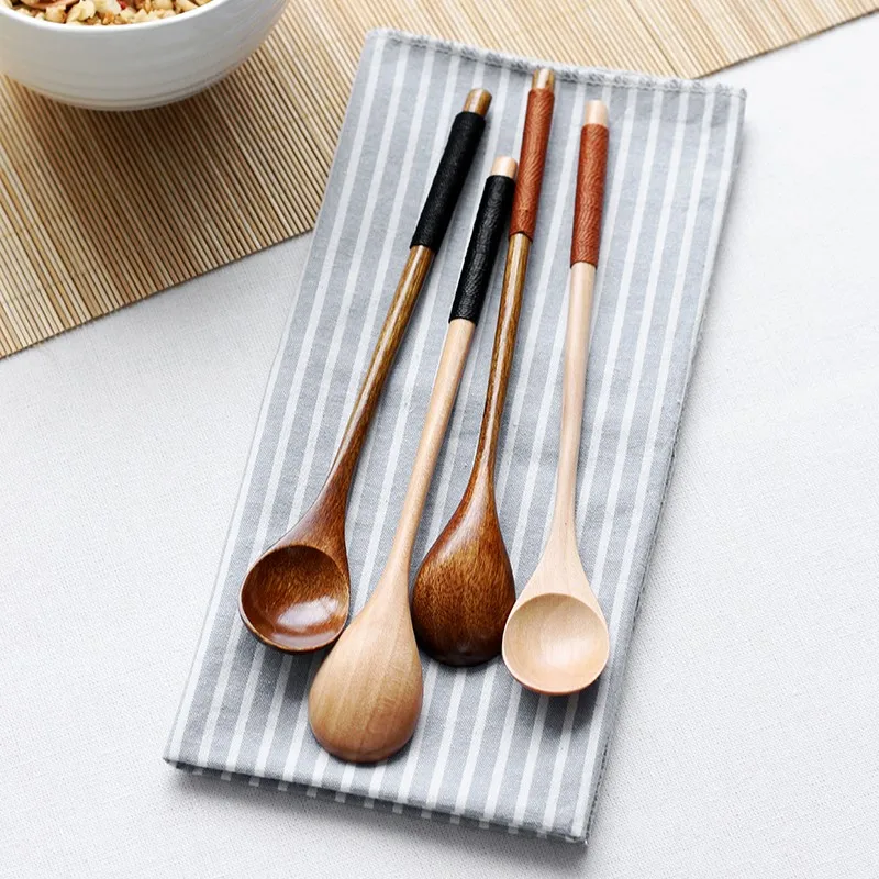 6pcs Long Handle Wooden Coffee Spoon Japanese Style Honey Tea Spoon Wood Coffee Stirrer Mixing Kitchen Bar Accessories Tableware (7)