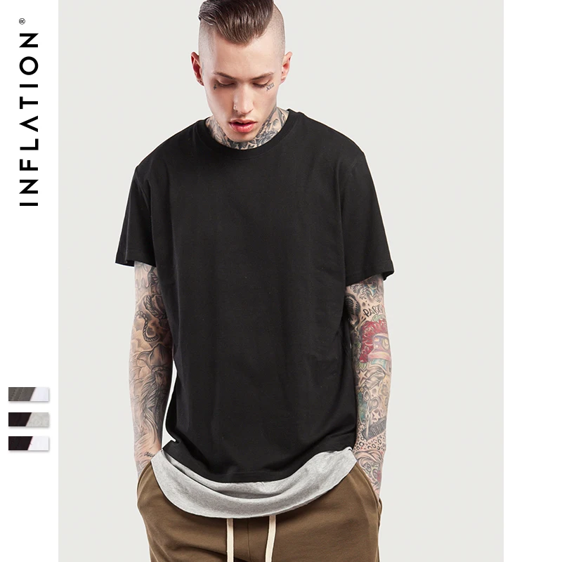 INFLATION 2017 Summer New Style Unisex Casual Solid Elbow Length Crew
