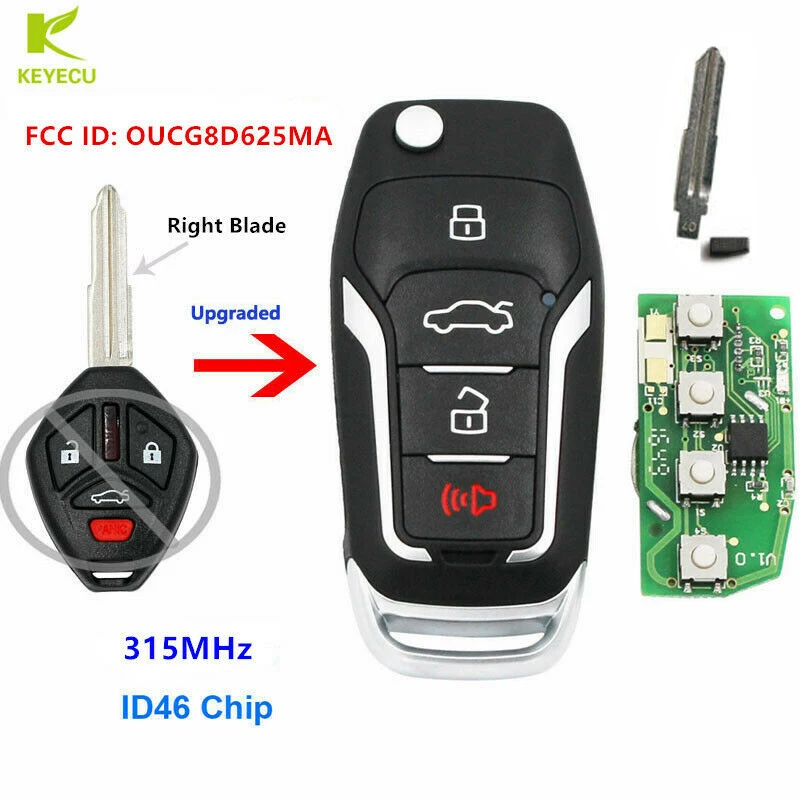 

KEYECU Upgraded Flip Remote Key fob 315MHz ID46 for Mitsubishi Lancer 2008-2015 Uncut Right Blade - OUCG8D-625M-A