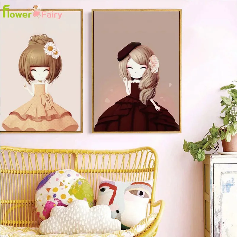 Cartoon Doll Wall Art Nordic Poster Pictures Canvas Painting For Living Room Baby Girl Room Home Decor Nursery Gift Unframed