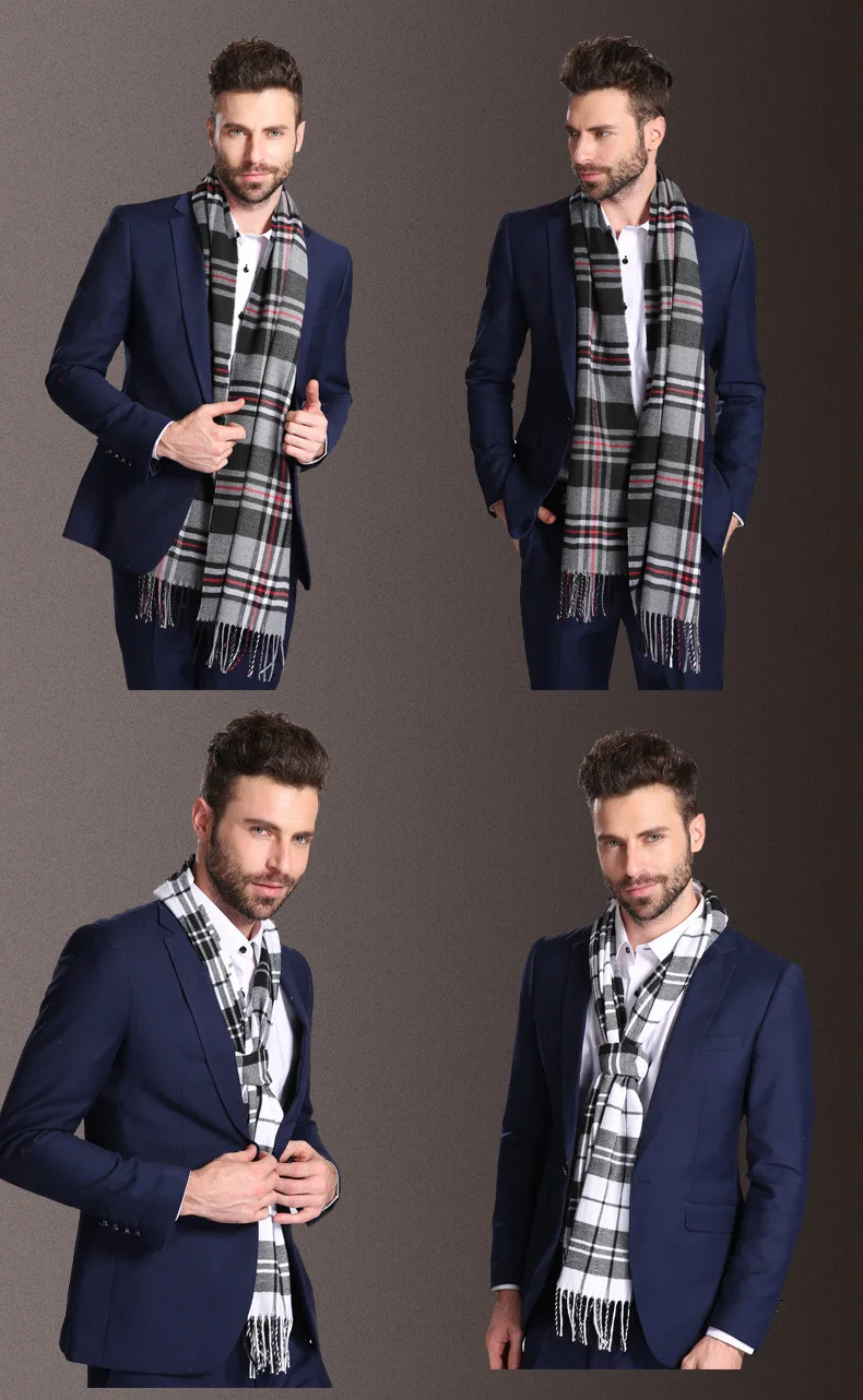 2021 New Europe Fashion Shawl Scarves Men Winter Warm Tartan Designer Scarf Business Sjaal Plaid Cotton Wraps Bufanda Foulard