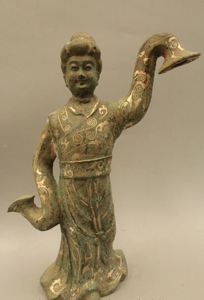

wholesale factory 15" Ancient China Chinese Dynasty Palace Bronze Silver Maidservant Maid Statue